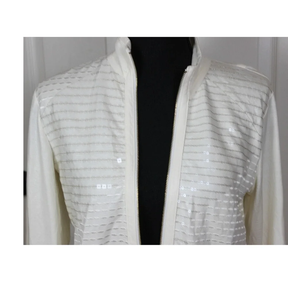 Chicos Women's Sequined Detail Full Zip Lightweight Cream Jacket Size‎ 0